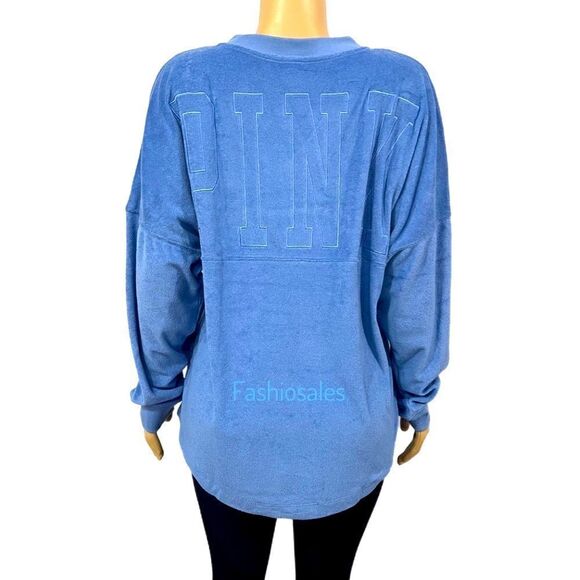 Victoria’s Secret Pink Varsity Terry Cloth V Neck Oversized Pullover - Picture 1 of 10